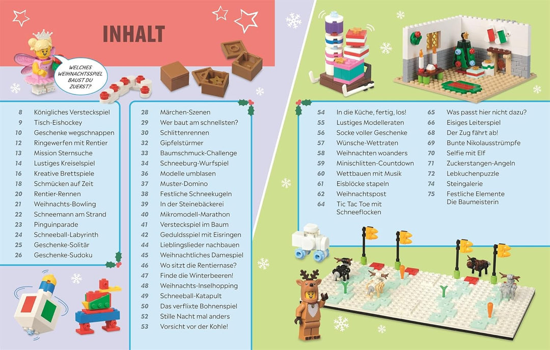 LEGO® Weihnachten Das Spielebuch: 55 festliche Brettspiele, Rätsel, Puzzle, Bauduelle – inkl. 60 wei