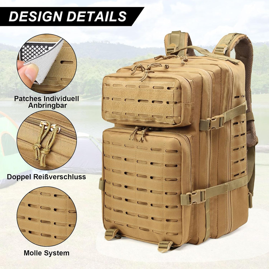 SHANNA Trekkingrucksack, Wanderrucksäcke Militärrucksack 45L Armee Rucksack MOLLE Assault Pack Takti