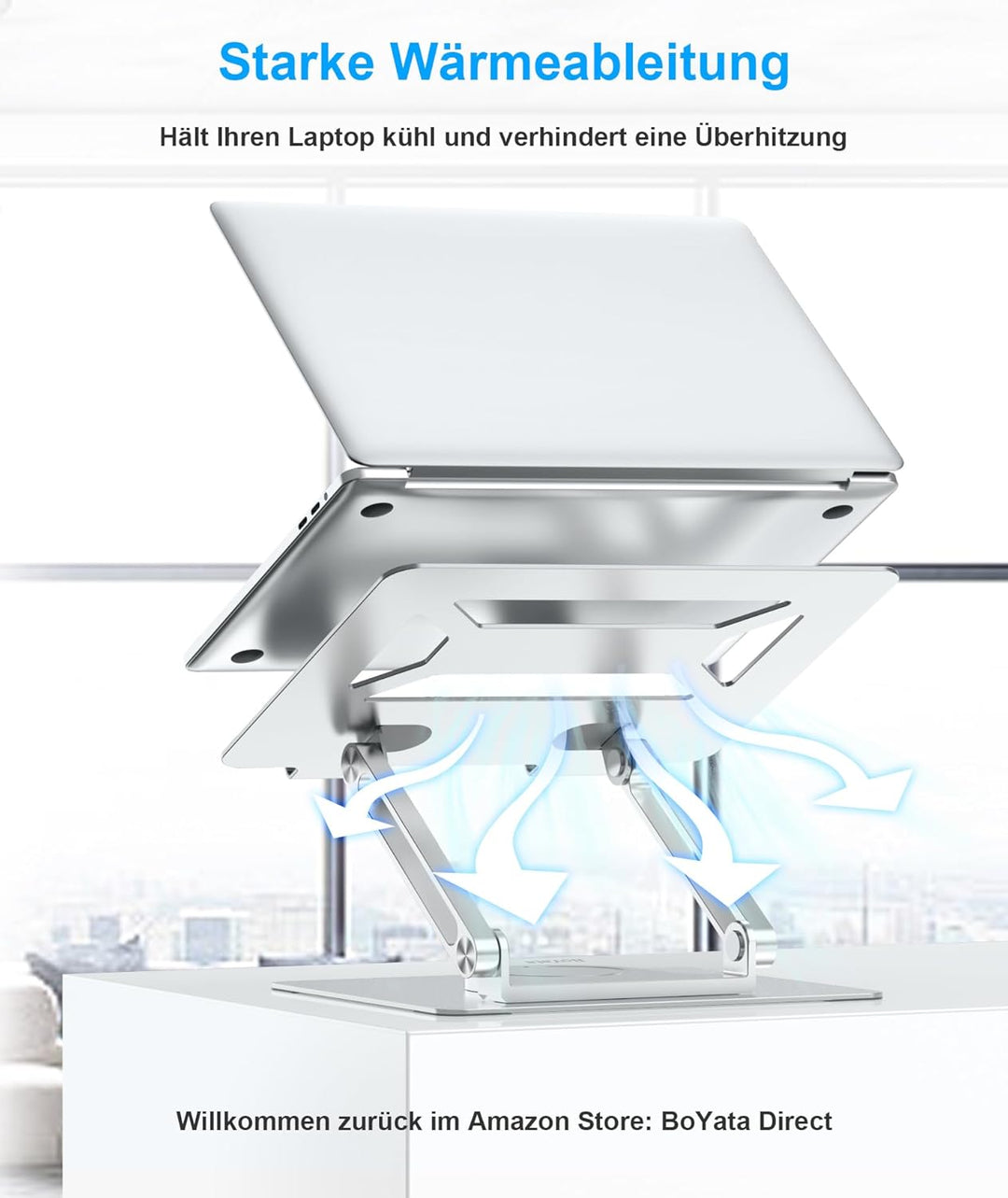 BoYata Laptopständer für Schreibtisch, Verstellbarer Computerständer mit 360° Drehbarer Basis, Ergon