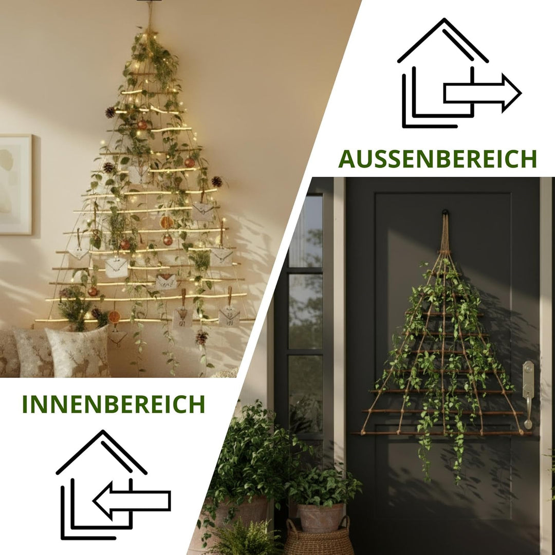 Floranica Holzleiter für Adventskalender 60 x 70 cm - Holz Aufhängen von Weihnachtsschmuck Weihnacht