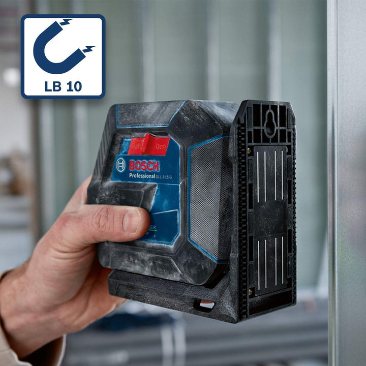 Bosch Professional Linienlaser GLL 2-15 G (grüner Laser, Halterung LB 10, Stativ BT 150, sichtbarer