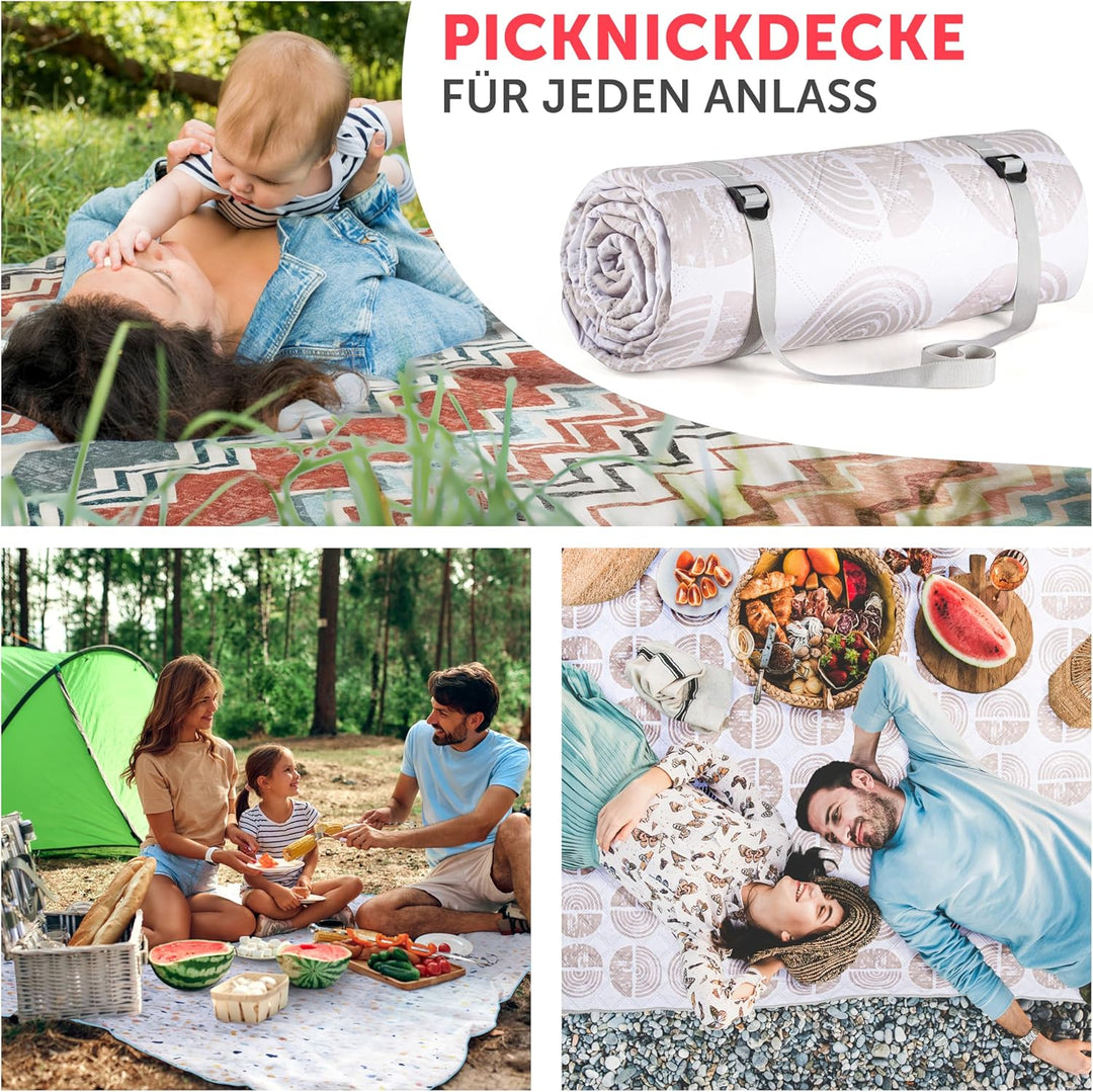 Blumtal Premium Picknickdecke wasserabweisend 200x200 cm Boho & Terrazzo Design - waschbare Strandde