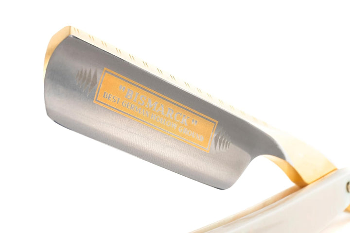 DOVO Rasiermesser Bismarck - Carbonstahl Rasiermesser - 6/8 Zoll - Rundkopf - Spitzrücken - ganzer H