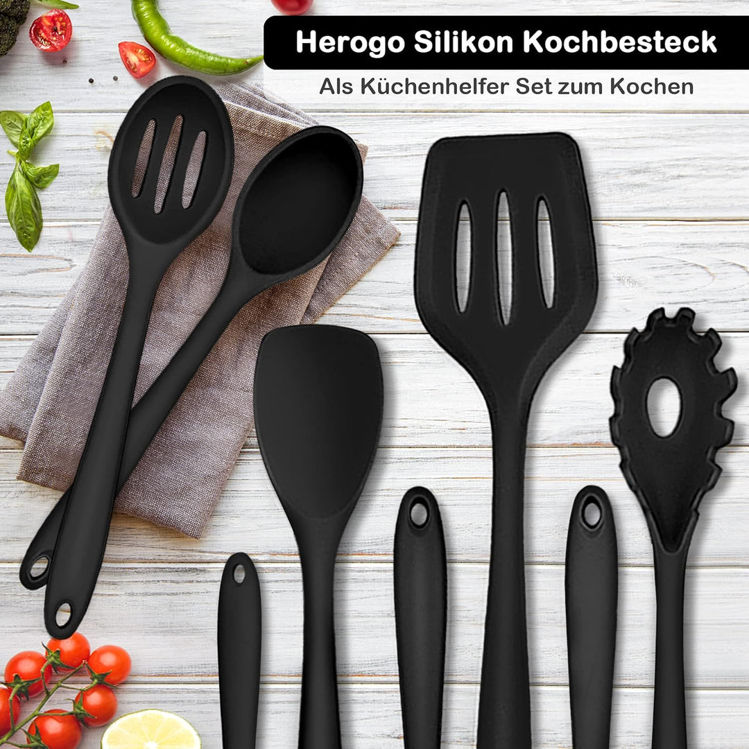 Herogo Küchenhelfer Set, 8-teilig Silikon Kochbesteck Set, Antihaft Hitzebeständig Küchenutensilien