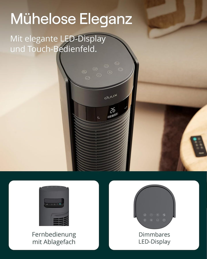 Duux Elevate Turmventilator – 12 Geschwindigkeiten, 80° Oszillation, Nur 25 dB, Ionisator, Timer (1–