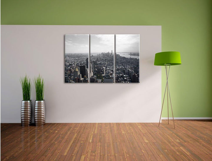 Pixxprint New York City Panorama B&W Detail 3-Teiler Leinwandbild 120x80 Bild auf Leinwand