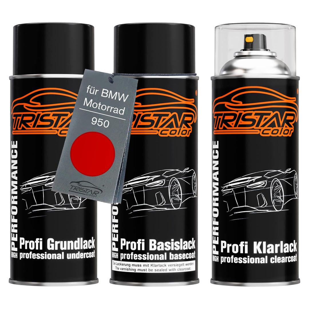 Motorradlack Spraydosen Set für BMW Motorrad 950 Felsrot Metallic Grundlack Basislack Klarlack Sprüh
