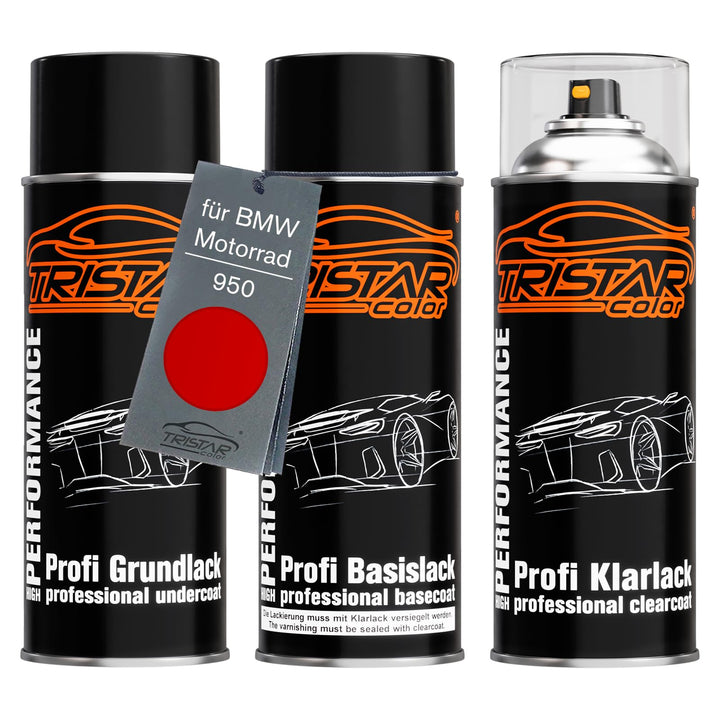Motorradlack Spraydosen Set für BMW Motorrad 950 Felsrot Metallic Grundlack Basislack Klarlack Sprüh