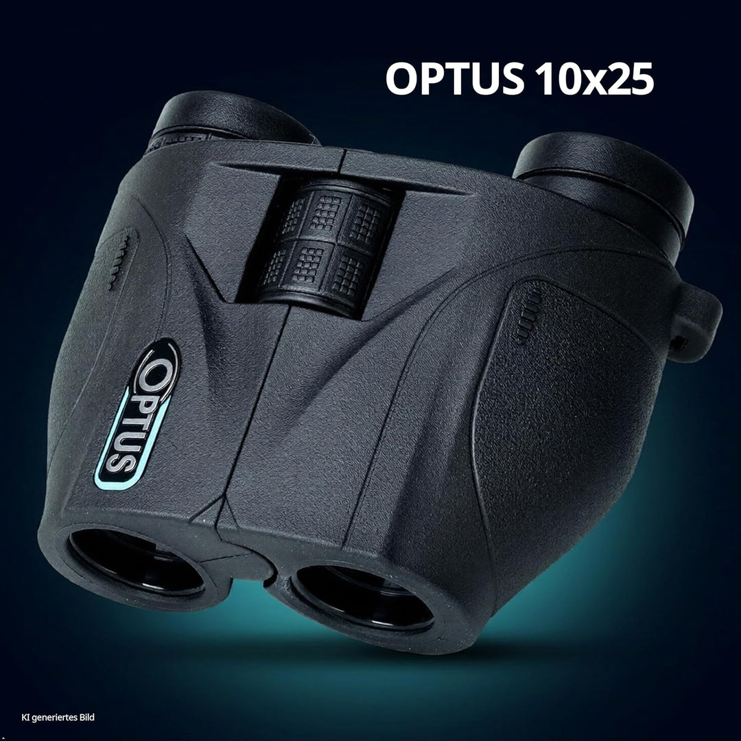 Optus 10x25 Fernglas kompakt mit 10 Fach Vergrösserung, Reverse Porro, BK 7 Glas, Mehrschichtvergütu