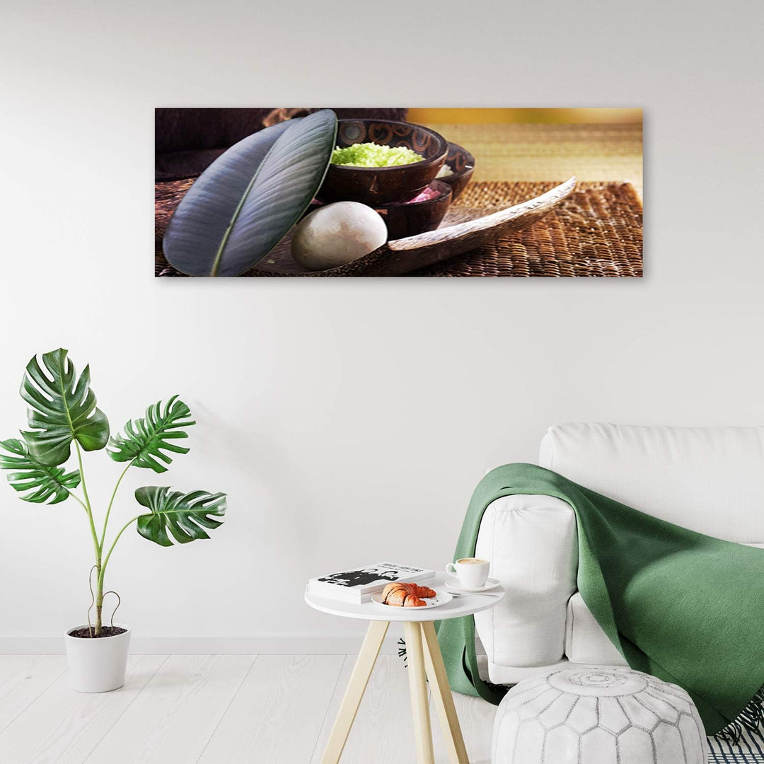 Wandbild XXL Spa Deko Kunst Bilder Stein Braun 158x53 cm Deko Paneel 158x53 cm Braun_a, Deko Paneel