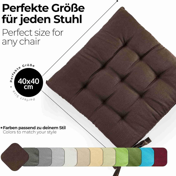 etérea 2er Set Sitzkissen Outdoor 40x40 mit Bändern - Stuhlkissen Braun für Gartenstuhl &amp; Innenberei