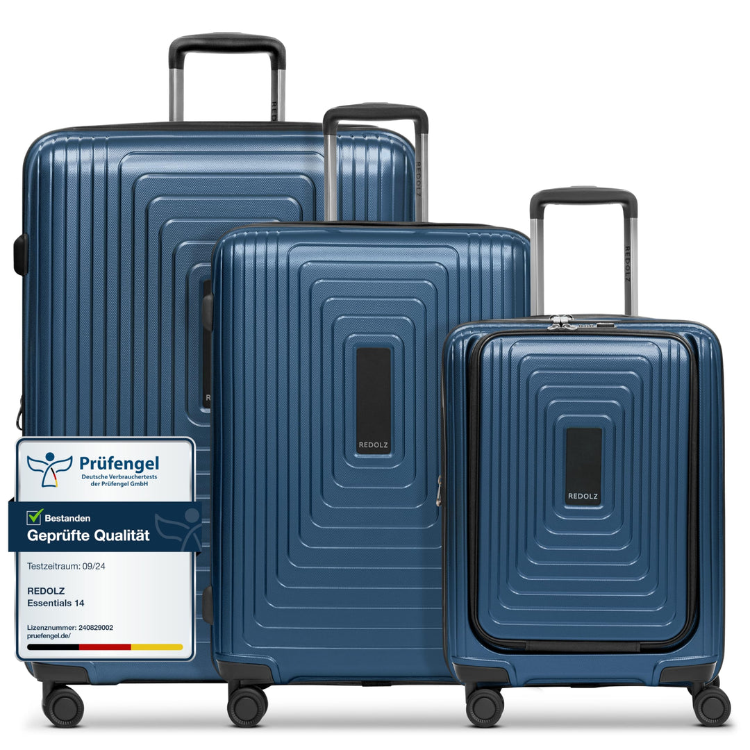 REDOLZ Hartschalen Koffer-Set-3-teilig | S 55 cm Laptopfach + M 66 cm + L 77 cm | Dehnfalte erweiter