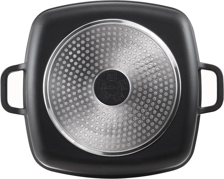 Kopf Bräter Santorin (Aluguss, 3,8 Liter, inkl. Glasdeckel mit Aromaknopf, Induktion) schwarz, 3,8 L