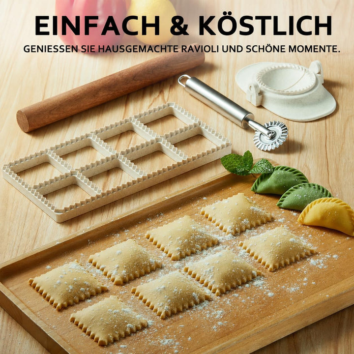 Ravioli Maker Set, 5-teilig, 8er Ravioliform mit Nudelholz &amp; Teigrädchen, 5-Teilig