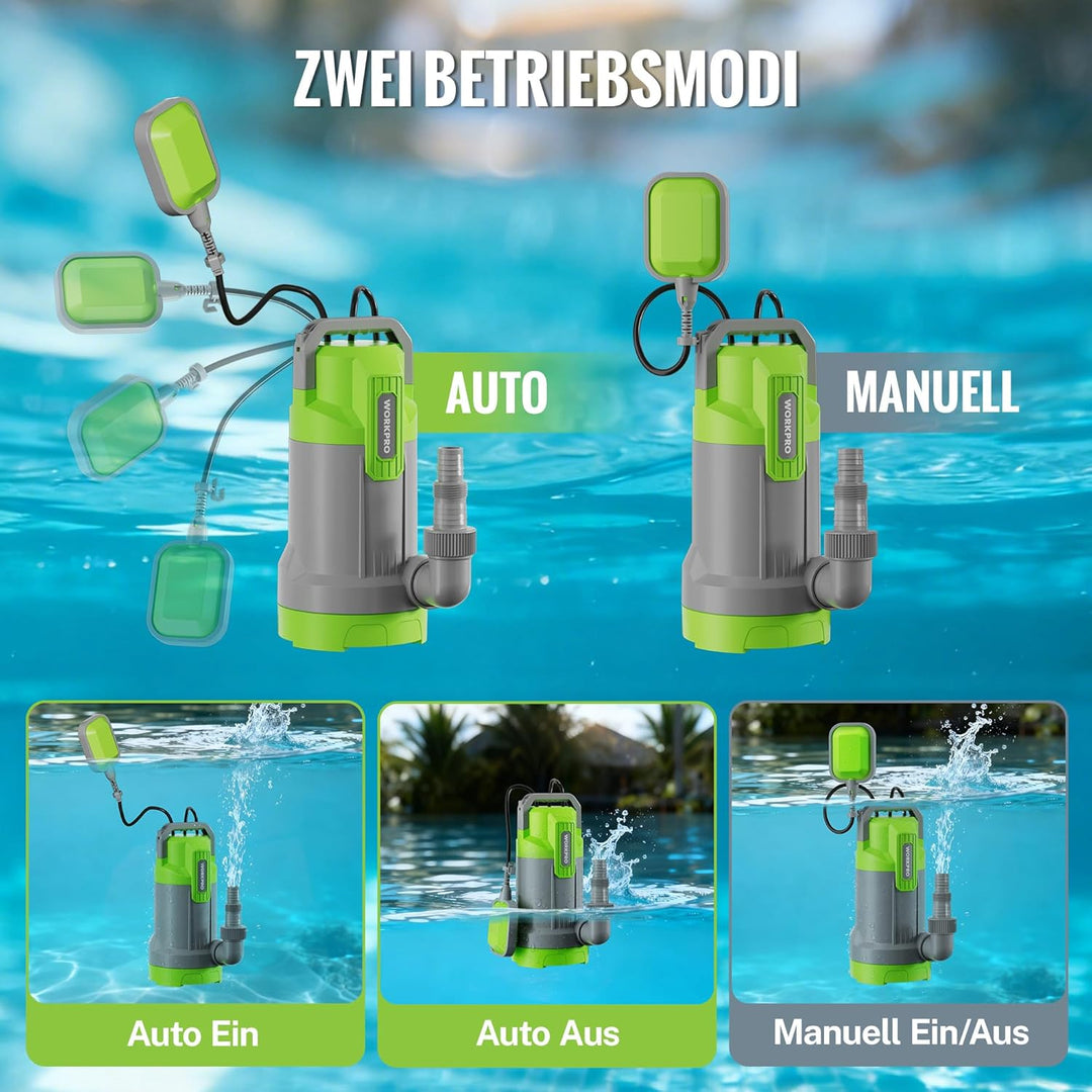 WORKPRO Schmutzwasserpumpe, 700W Tauchpumpe mit Fördermenge 17.000 l/h, Wasserpumpe mit Schwimmersch