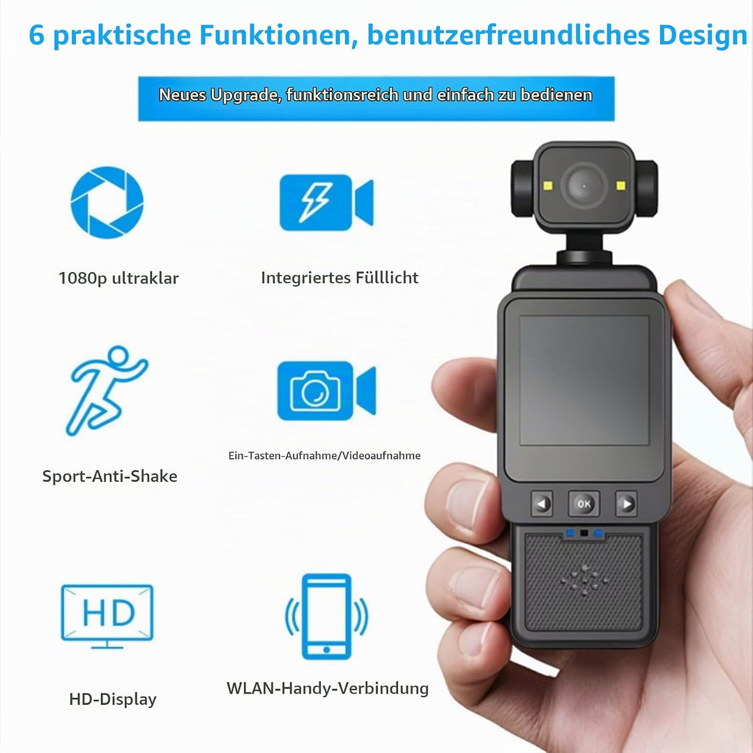 Denash 1080p Vlog -Kamera, Multi -Achse -Stabilisierung mit 270 -Grad- und 180 -Grad -Objektivrotati