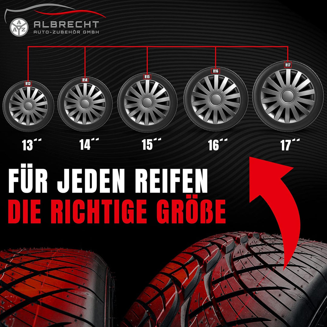 Albrecht 17 Zoll Radkappen grau für Stahlfelgen - Wind Radzierblenden aus hochwertigem Kunststoff -