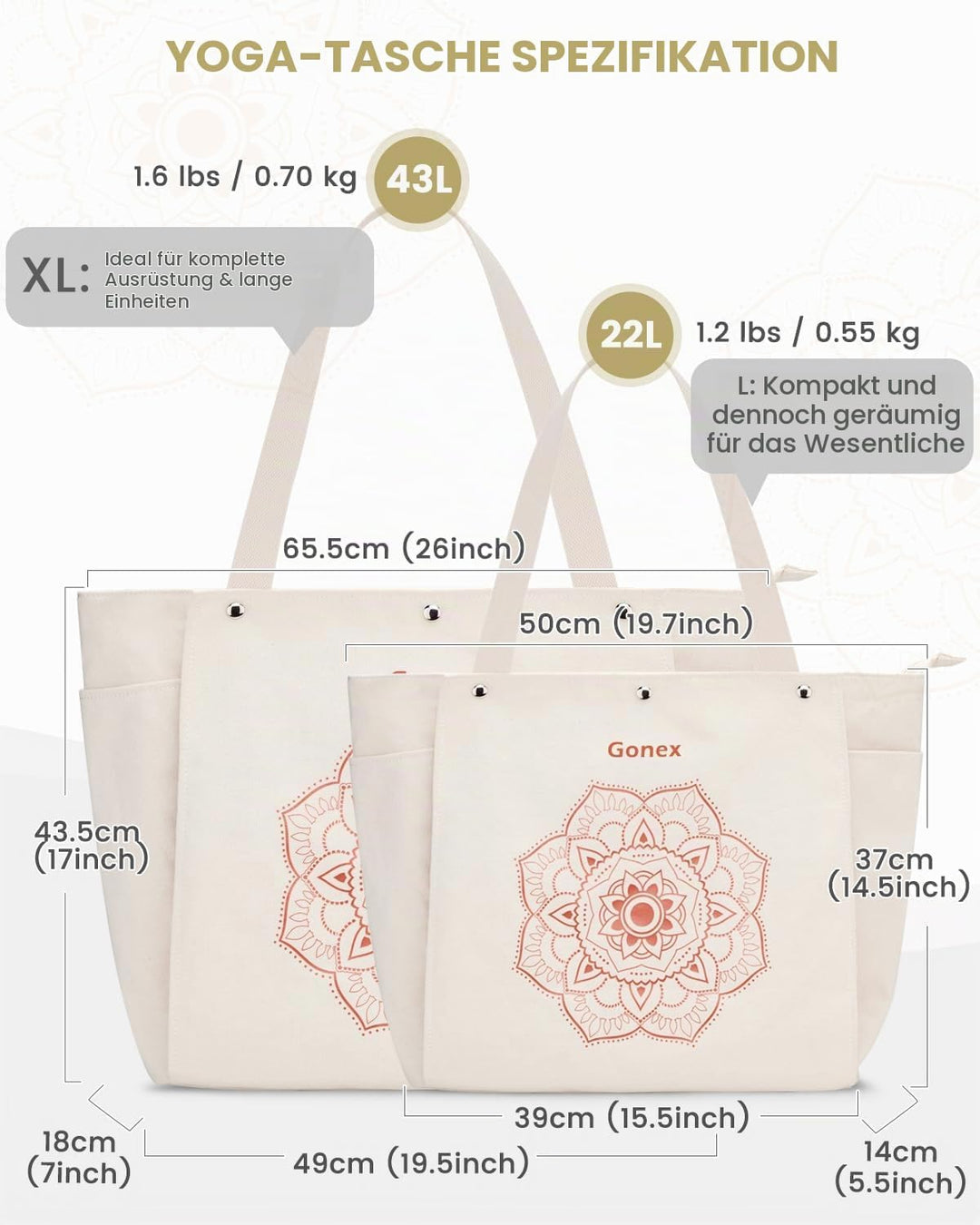 Gonex Yogatasche, Yogamatte Tasche mit Mehreren Taschen für Damen und Herren, Canvas wasserdichte To
