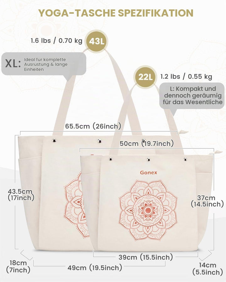 Gonex Yogatasche, Yogamatte Tasche mit Mehreren Taschen für Damen und Herren, Canvas wasserdichte To