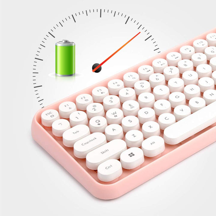 FELiCON 308i Kabellose Retro Tastatur, Bluetooth Silent Cute Computer Tastatur mit Runder Punk Taste