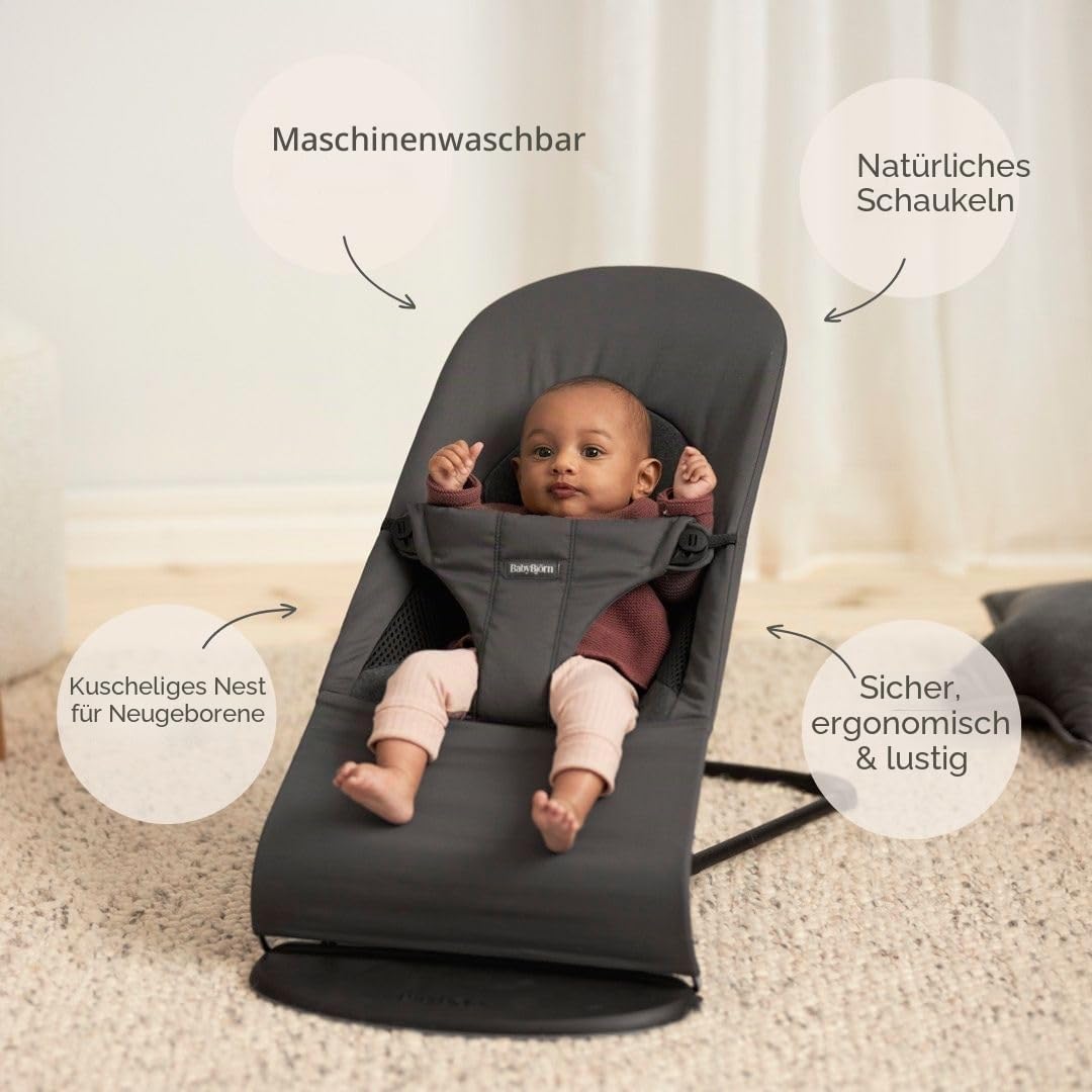 BabyBjörn Balance Soft Hängematte, Stoff/Jersey, Tri-Fabric, Dunkelgrau Stoff / Jersey Dunkelgrau, S