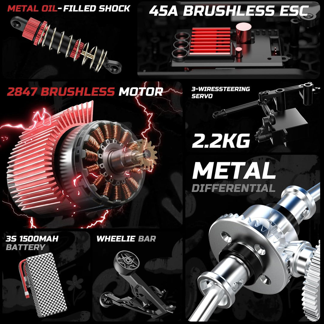 DEERC 207E 1/10 Brushless RC Truck für Erwachsene, 55 KMH schnelles RC Auto, 4WD Elektro-Geländewage