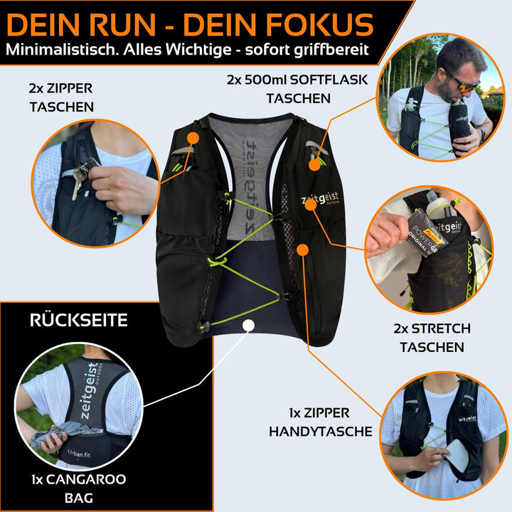 Laufweste Damen und Herren Urban fit 2L optimale Passform atmungsaktiv ultraleichter Laufrucksack 13