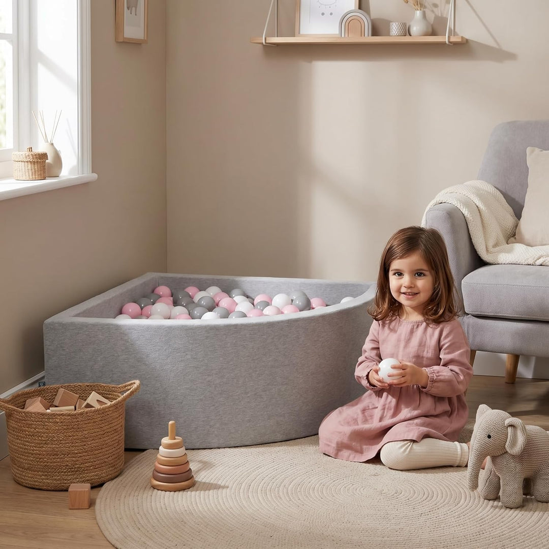 KiddyMoon Viertel Eckig Bällebad Bällepool 90X30cm/200 Bälle ∅ 7Cm Ballgruben Für Babys Spielbad Kle