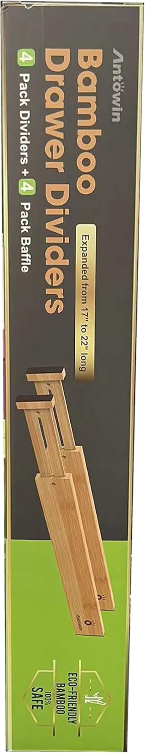 ANTOWIN Schubladentrenner Verstellbar Bambus (42.5-56.4cm), Schubladen Organizer, Gefedert, Küche, K