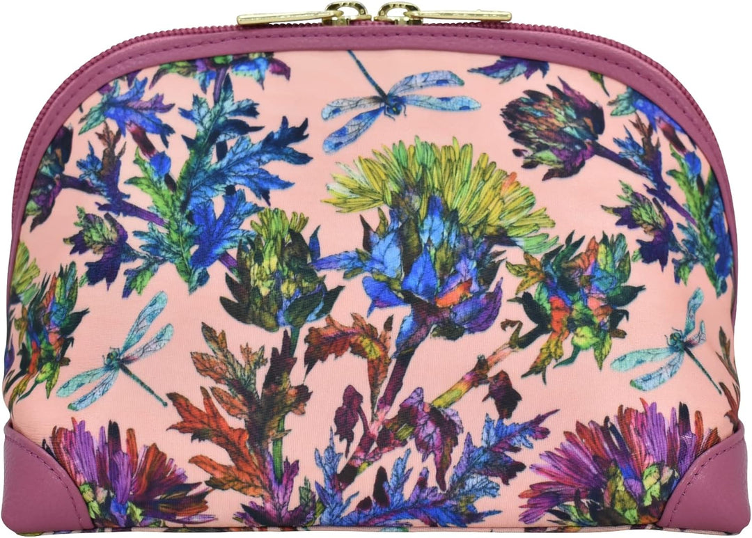 Anuschka Kosmetiktasche - Wanderlust Kollektion - Nylonstoff mit Leder Trim und Kunstdruck Dragonfly
