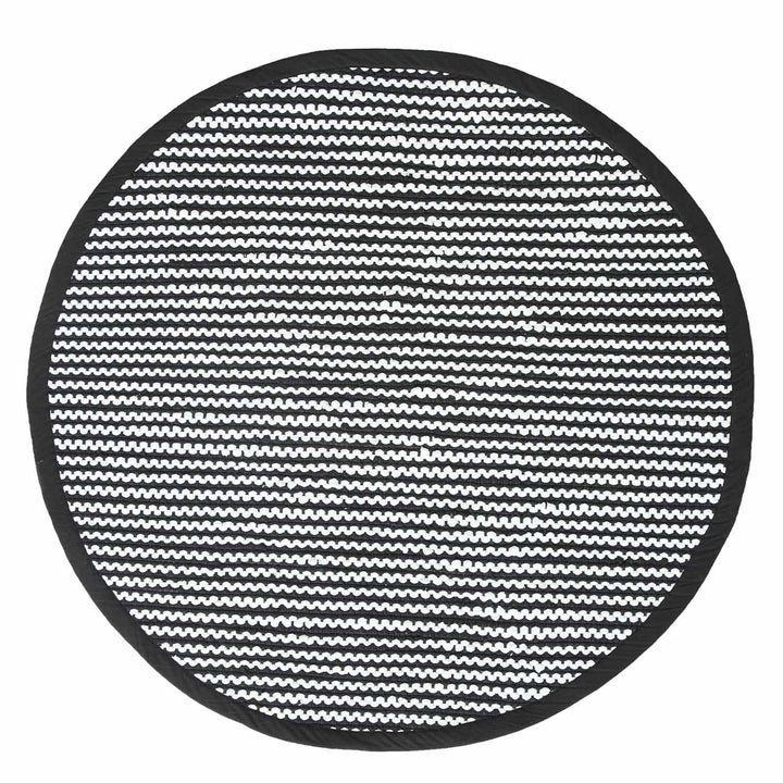 Homescapes runder Teppich Groove, handgewebt aus 100% recycelter Baumwolle, 150 cm, gestreifter Flic