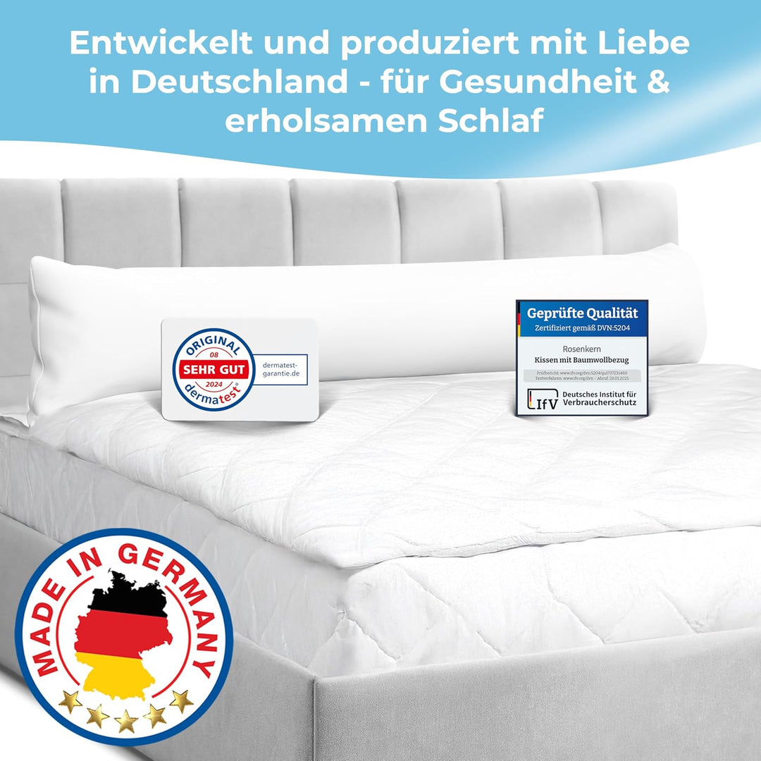 Rosenkern® Seitenschläferkissen Ergonomisch - [Made in Germany] - Long Body Pillow - Bezug aus 100%