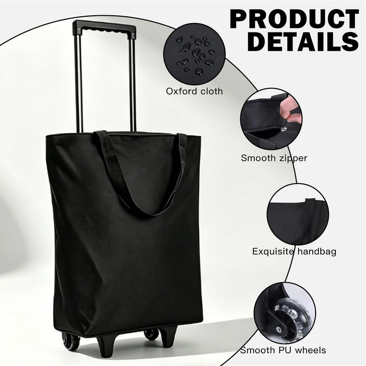 2-in-1 Einkaufstrolley, 30x20x42cm Einkaufstasche auf Rollen, Tragbare Multifunktionale Faltbare Ein