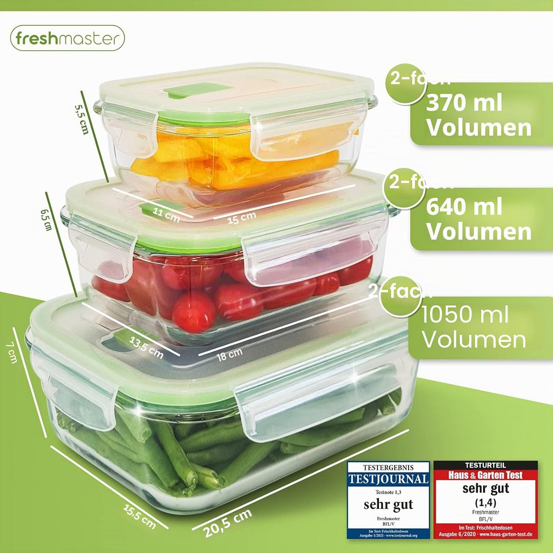 Fresh Master 12 Stück Vorratsbehälter aus Glas 100% auslaufsicher und luftdicht mit Deckel für Leben