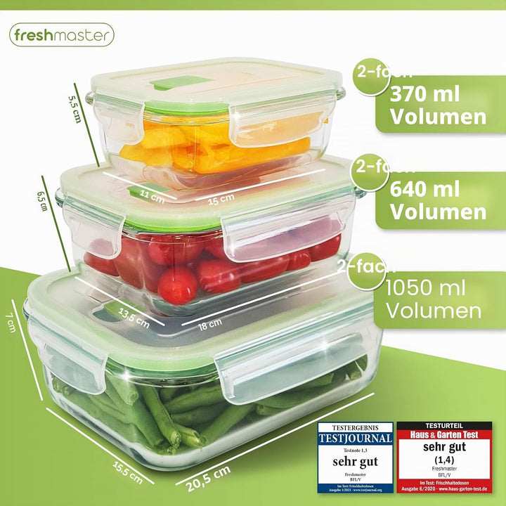 Fresh Master 12 Stück Vorratsbehälter aus Glas 100% auslaufsicher und luftdicht mit Deckel für Leben