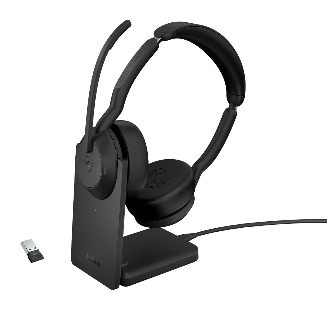 Jabra Evolve2 55 - schnurloses Stereo-Headset mit Ladestation und Jabra Air Comfort - Mikrofone mit
