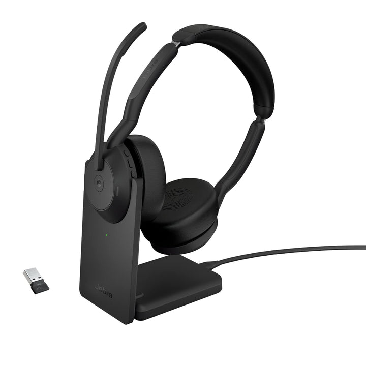 Jabra Evolve2 55 - schnurloses Stereo-Headset mit Ladestation und Jabra Air Comfort - Mikrofone mit