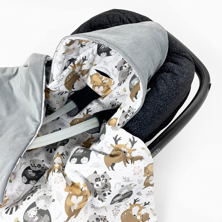 Winter XXL Einschlagdecke Babyschale mit Füllung Gr. XXL 0-12 Monaten Baby Decke ganzjährig Cute Ani