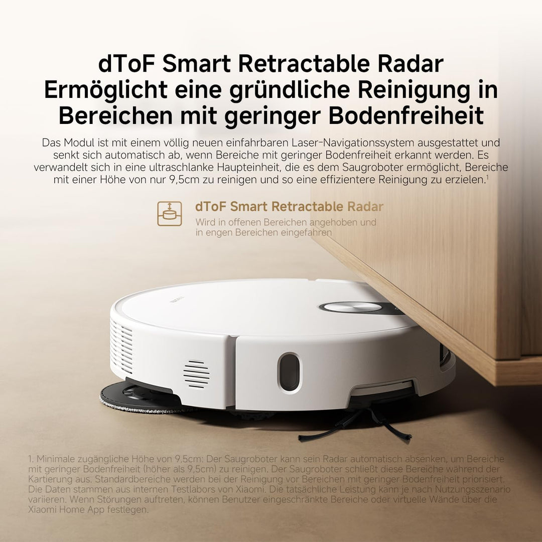 XIAOMI Robot Vacuum 5 Saugroboter mit Wischfunktion, 20.000Pa, Ausfahrbarer Mopp & Seitenbürste, 80°