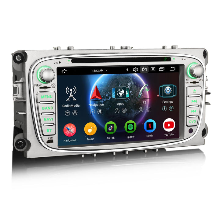Erisin 8-Kern 4GB+64GB Android 14 Bluetooth Autoradio GPS Navi für Ford Focus Mondeo S-Max C-Max Gal