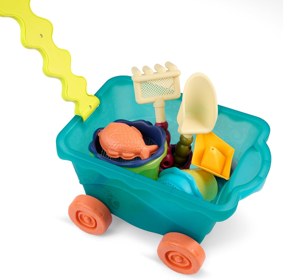 B. toys Sandspielzeug 11 Teile mit Bollerwagen – Sandkasten Spielzeug, Strand, Spielplatz mit Eimer,