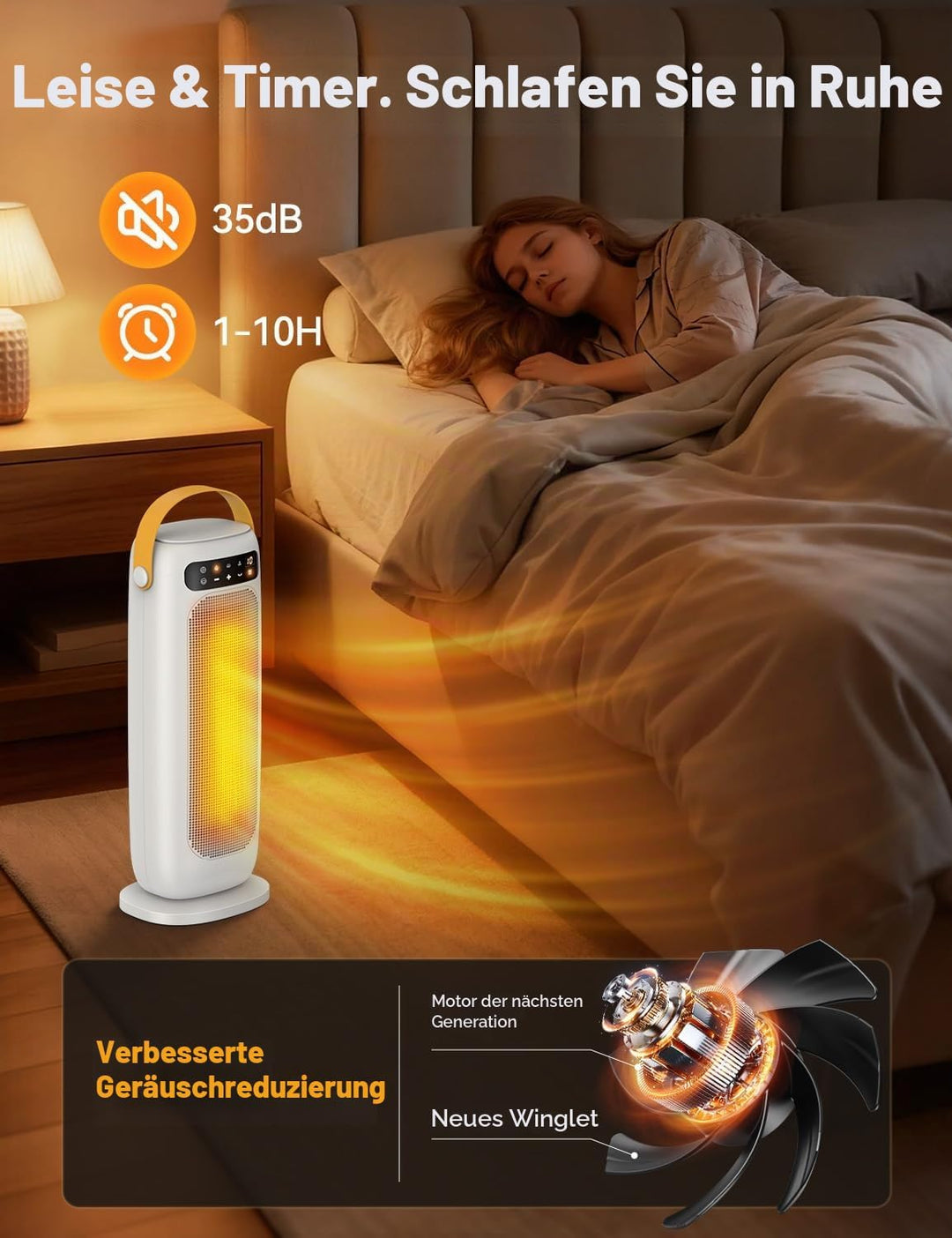 Heizlüfter Energiesparend, 35dB Leise &amp; Kraftvoll 1500W PTC Keramik Heizlüfter mit Fernbedienung, 4