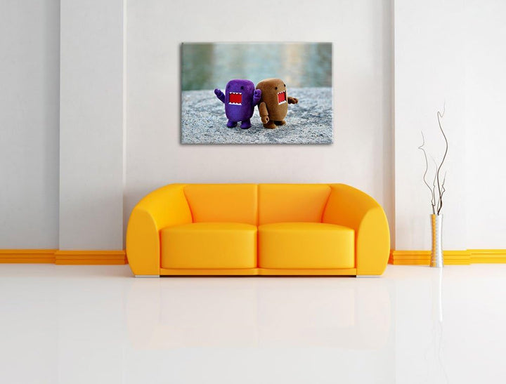 Rawr Monsterpuppen Leinwand, XXL riesige Bilder fertig gerahmt mit Keilrahmen, Kunstdruck auf Wandbi