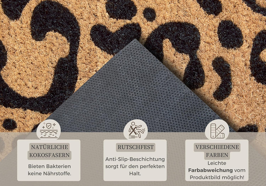 Hanse Home Kokos Fussmatte für Innen - Schmutzfangmatte Natur, Kokosmatte Leopardenmuster, Fussabtre