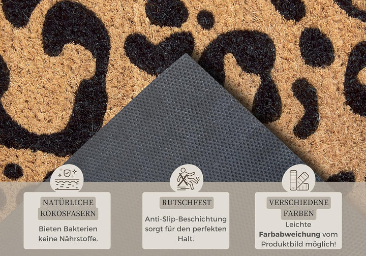 Hanse Home Kokos Fussmatte für Innen - Schmutzfangmatte Natur, Kokosmatte Leopardenmuster, Fussabtre