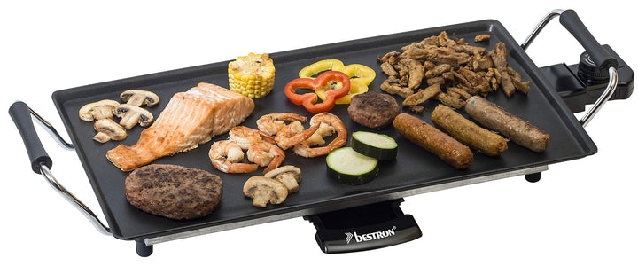Bestron elektrischer Tischgrill, Plancha-/Teppanyaki-Grillplatte mit Antihaftbeschichtung, Grillspas