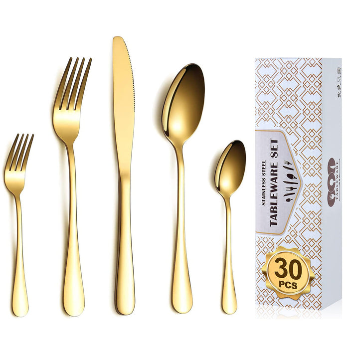 Besteckset für 6 Personen, Edelstahl Essbesteck Set 30 teilig, Besteckset mit Messer Gabel Löffel, G