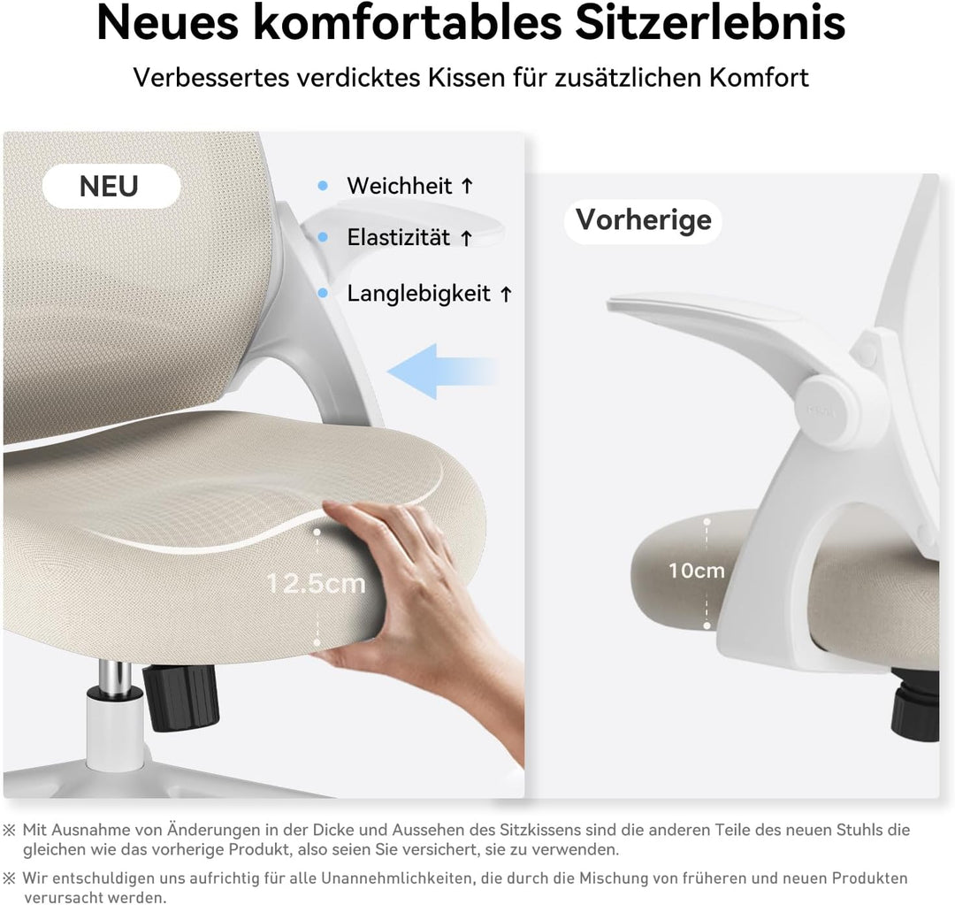 Hbada Bürostuhl Ergonomischer Schreibtischstuhl Arbeitsstuhl Drehstuhl mit klappbaren Armlehnen Mesh