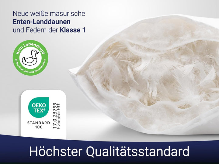 ZOLLNER Premium Kopfkissen aus 90% Daunen und 10% Federn - Made in Germany – für Allergiker geeignet