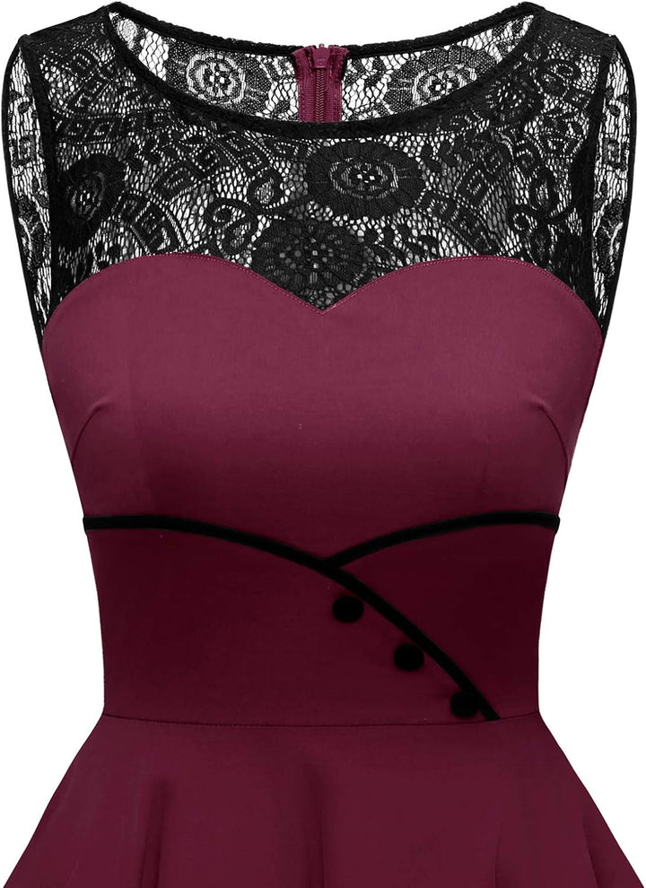 Bbonlinedress Damen Cocktailkleid Rockabilly Spitzenkleid 50er Retro Vintage Faltenrock Elegant Ärme